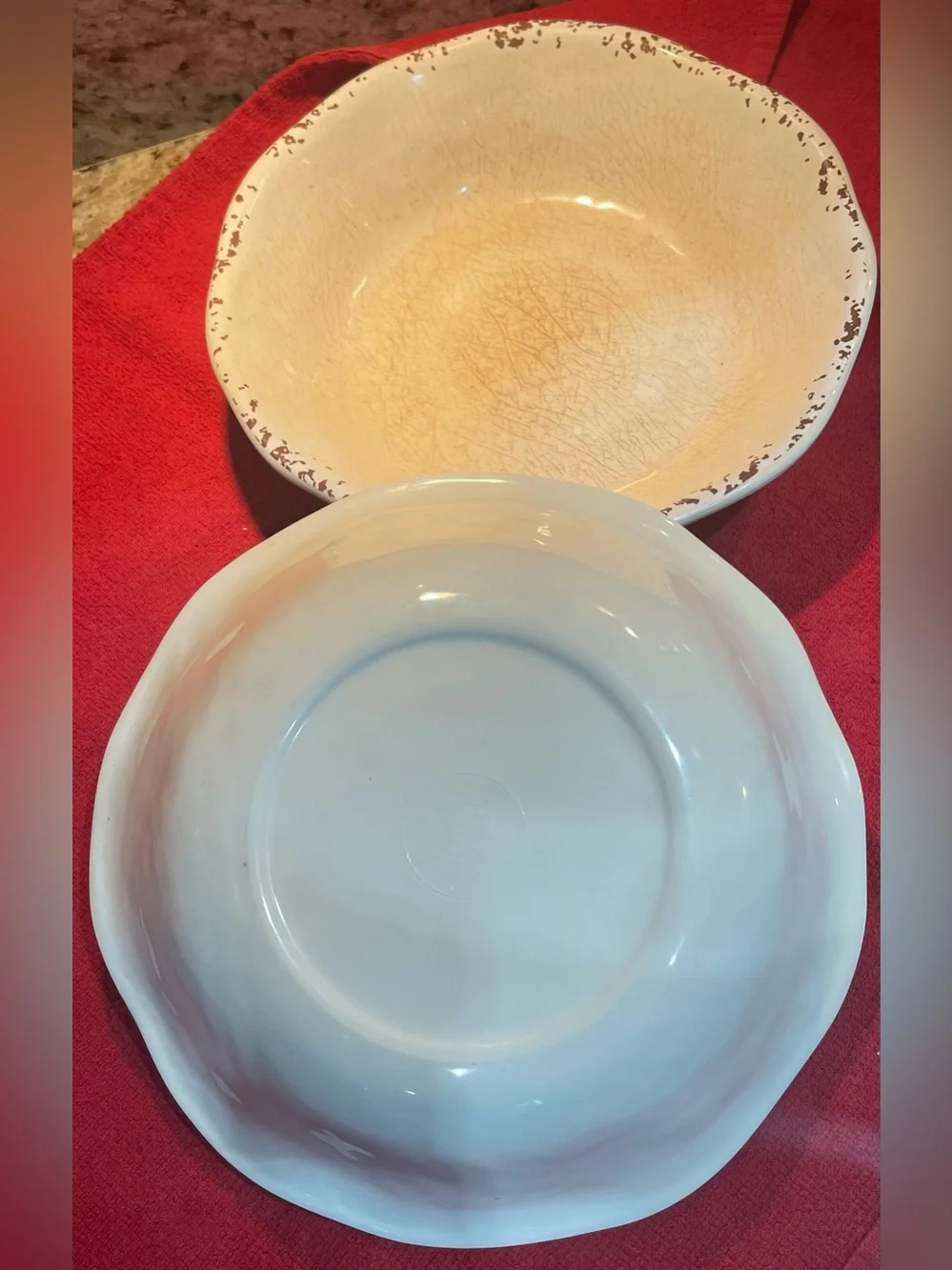 Pier 1  Melamine Serving Bowls with Distressed Brown Rim - Set of 2
